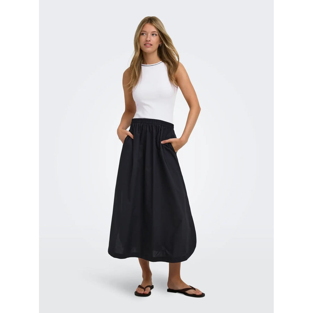 Only Abito Donna Smanicato Nero Cotone Elasticizzato Con Tasche