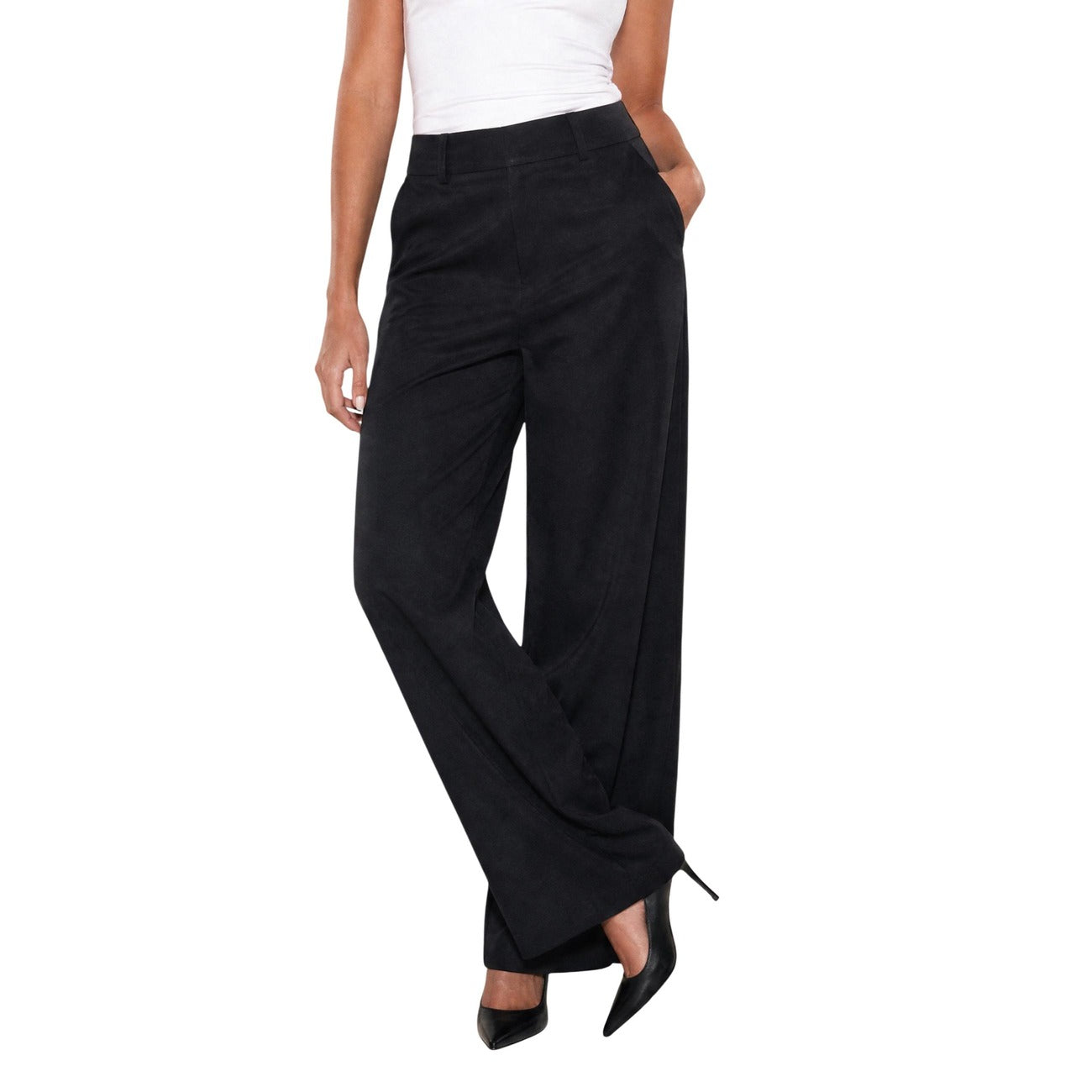 Guess Pantaloni Donna Wide Leg Bastienne Nero 100 Viscosa Primavera