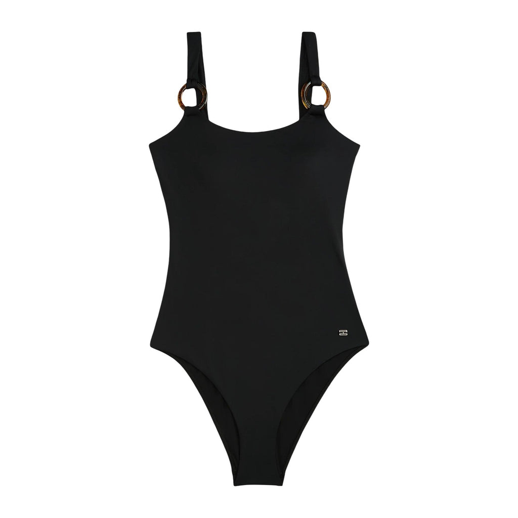 Costume Intero Donna Tommy Hilfiger Nero Scollo Tondo Spalline