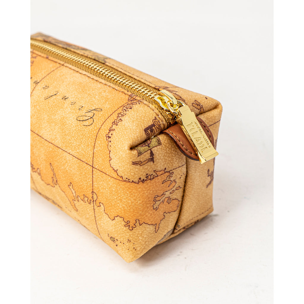 Alviero Martini Prima Classe Borsa Donna Beige Con Cerniera Pelle Cotone Poliestere Piccola 7x17x7 cm Made In Italy