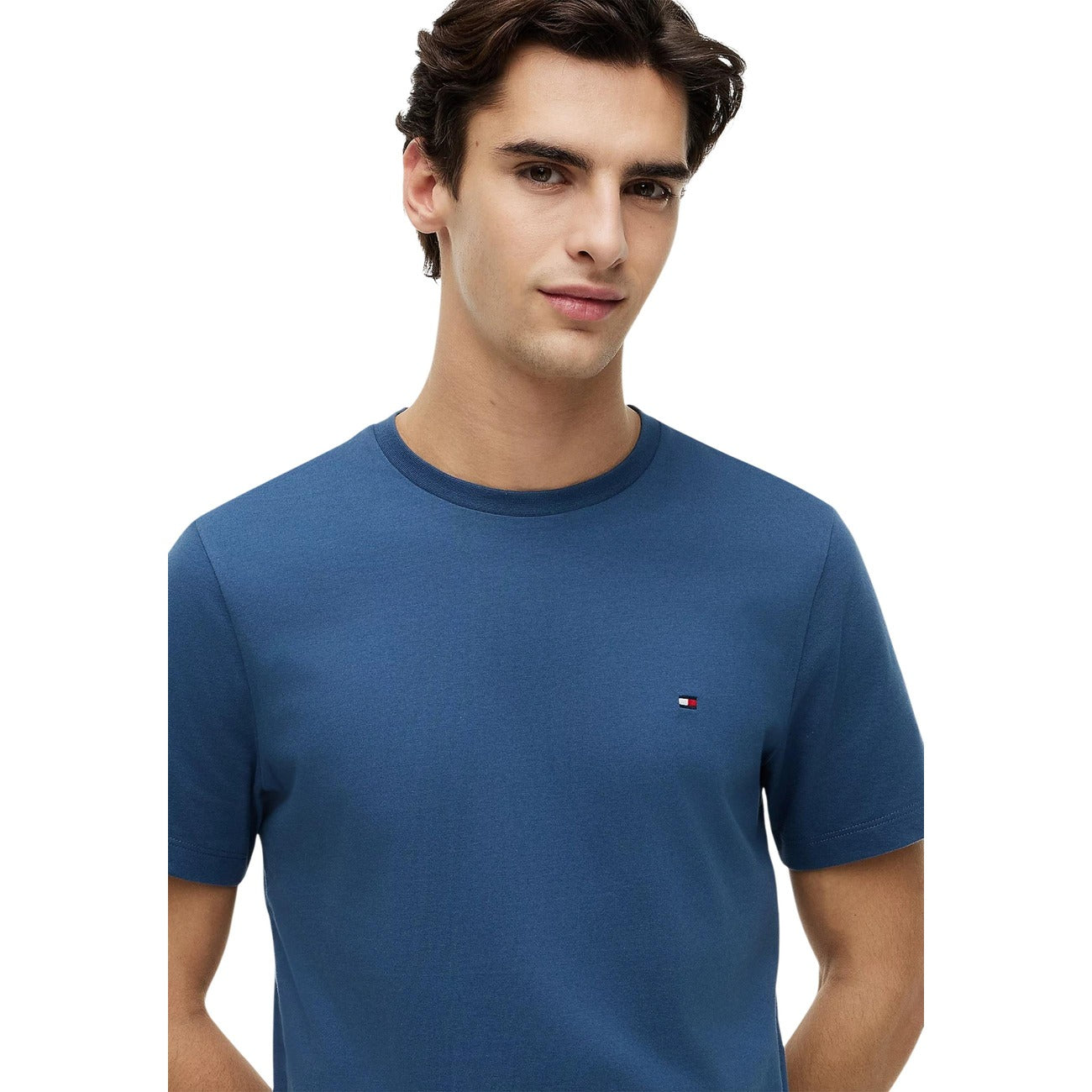 Tommy Hilfiger T Shirt Uomo Azzurro Cotone Organico Maniche Corte