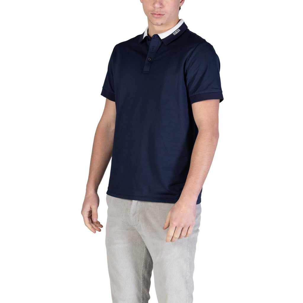 Guess Polo Uomo Blu Cotone Elastan Manica Corta Colletto Polo