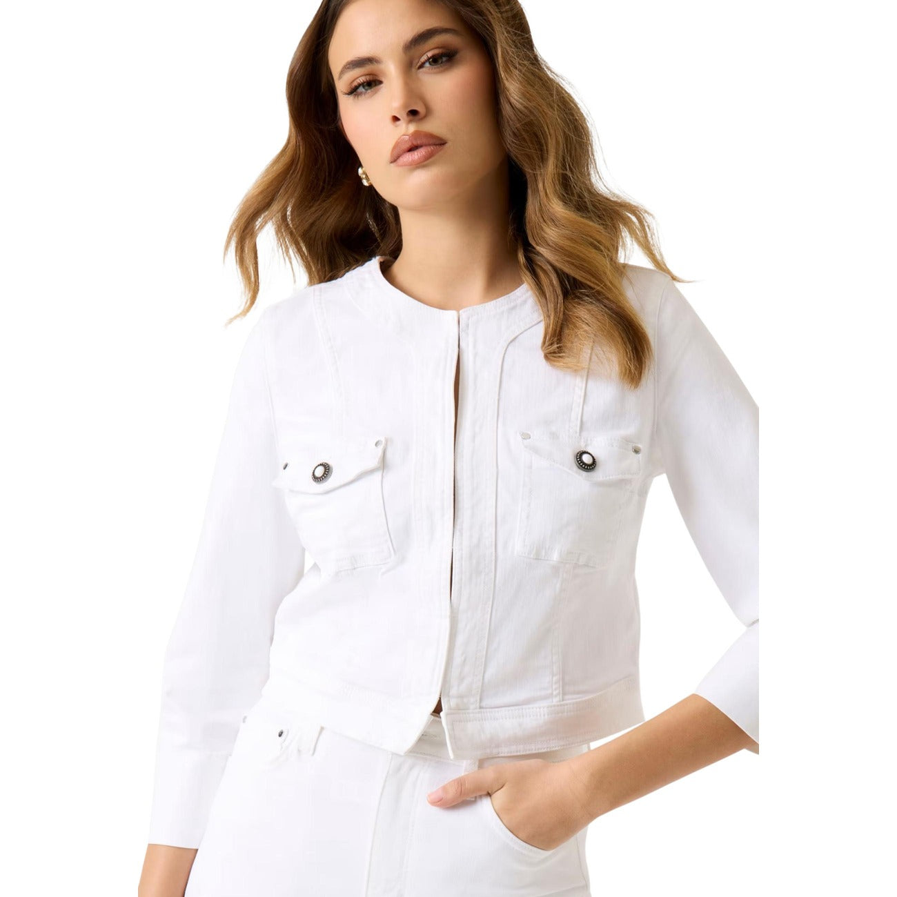 Guess Giacca Donna Rosalia Bianca Maniche Lunghe Primavera