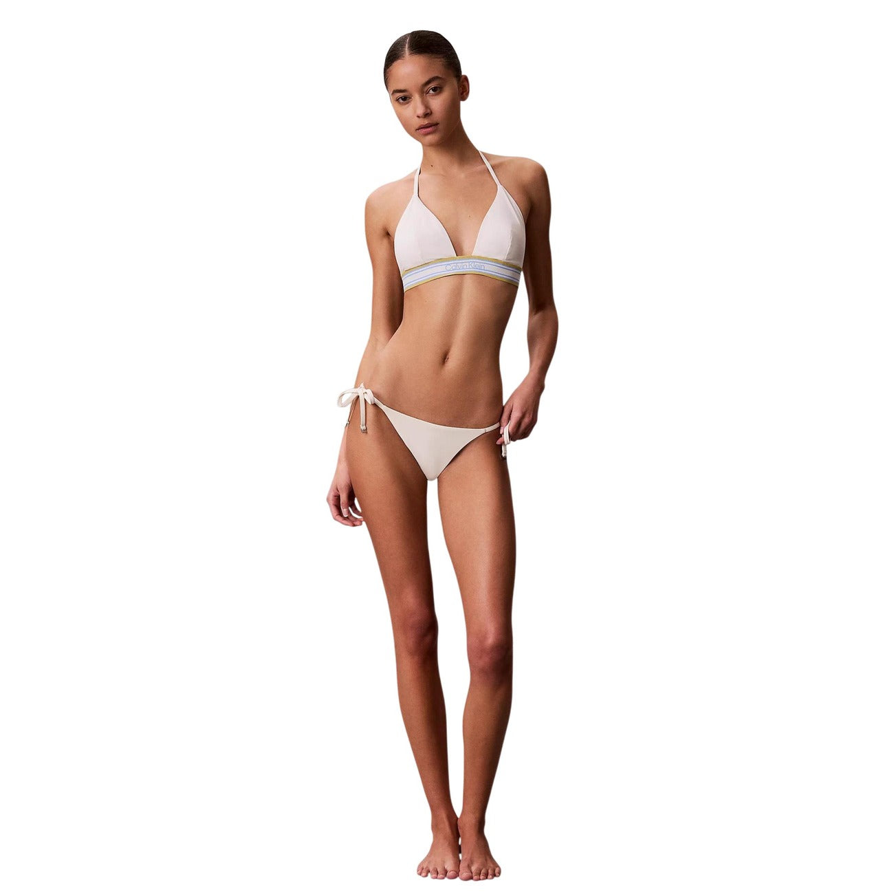 Calvin Klein Jeans Costume Donna Bianco Halter Triangle In Nylon