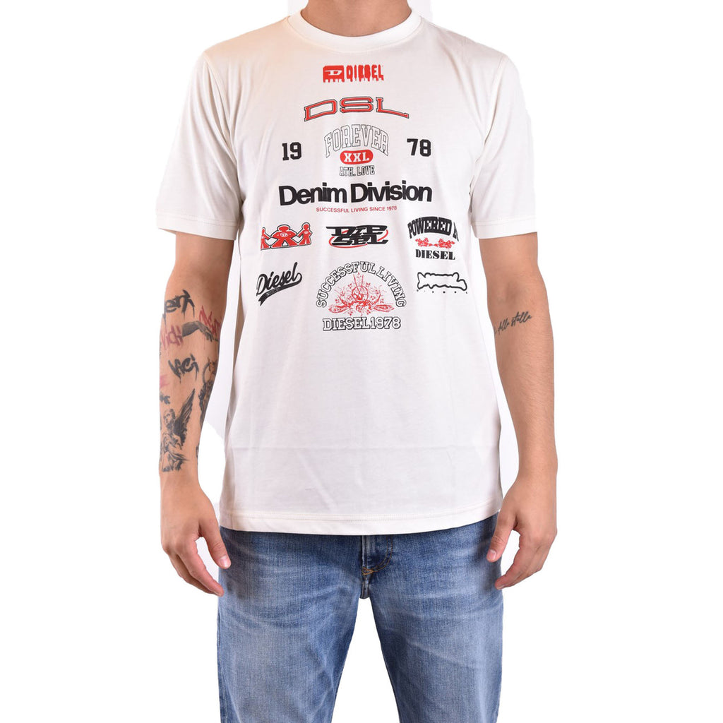 Diesel T Shirt Uomo Cotone 100 Bianco Stampa Girocollo Maniche Corte
