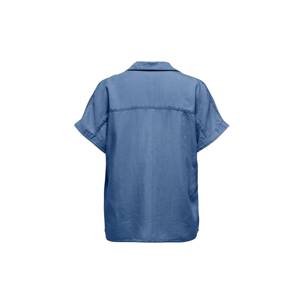 Only Blusa Donna Blu Maniche Corte In Lyocell 100 Percento Primavera Estate