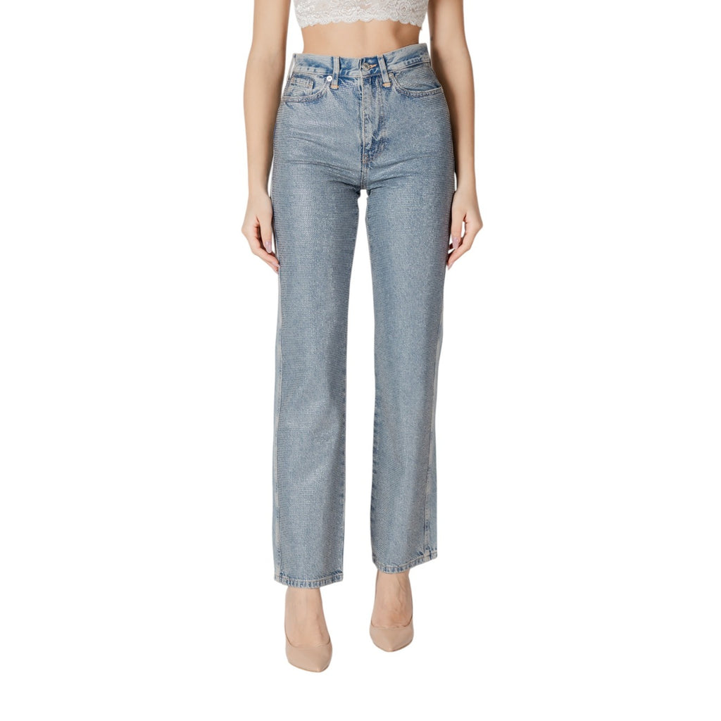 Only Jeans Donna Azzurri Con Strass Vita Alta Zip E Bottone Primavera
