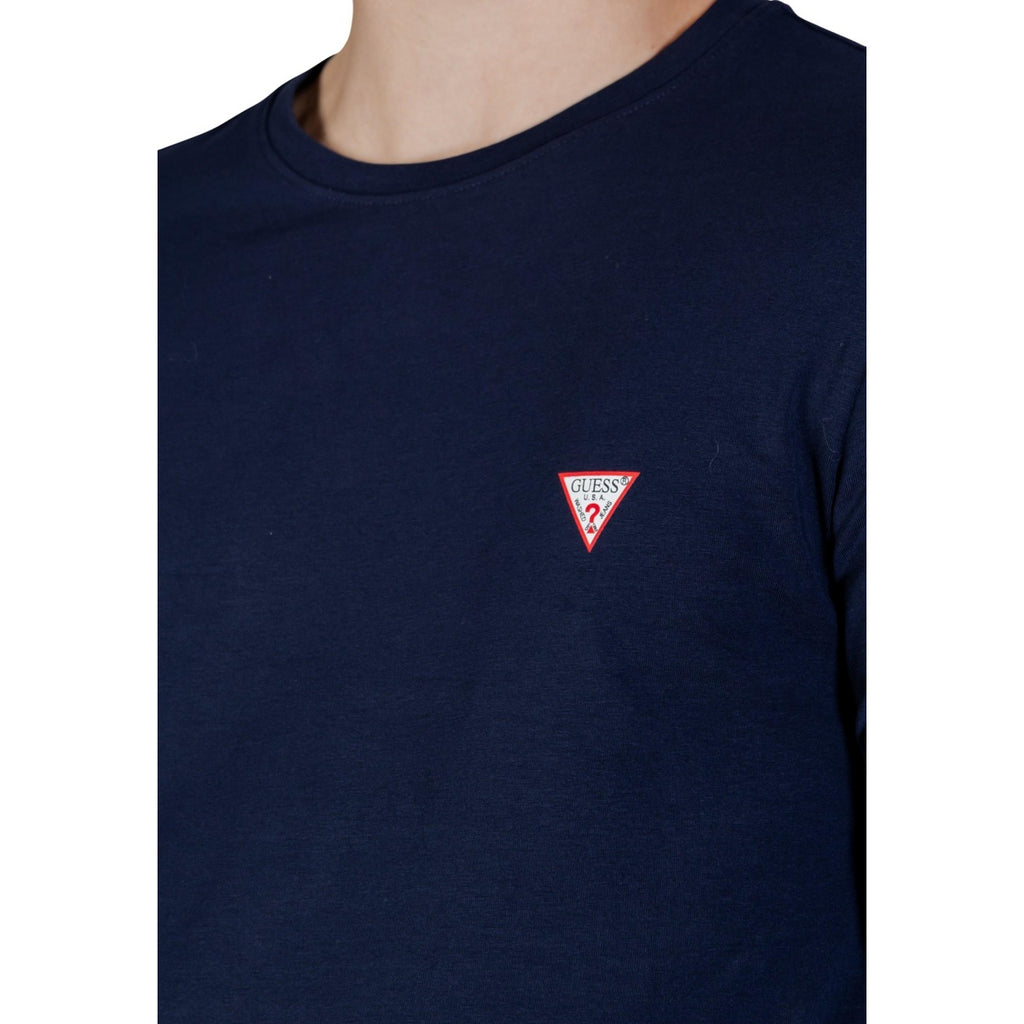 Guess T Shirt Uomo Maniche Lunghe Blu Girocollo Cotone Elastan