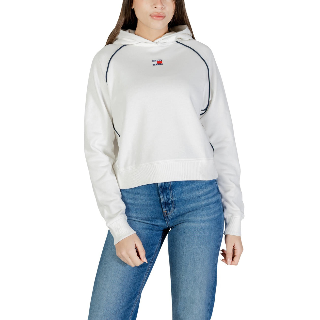 Tommy Hilfiger Jeans Felpa Donna Bianco Cappuccio Cotone Organico