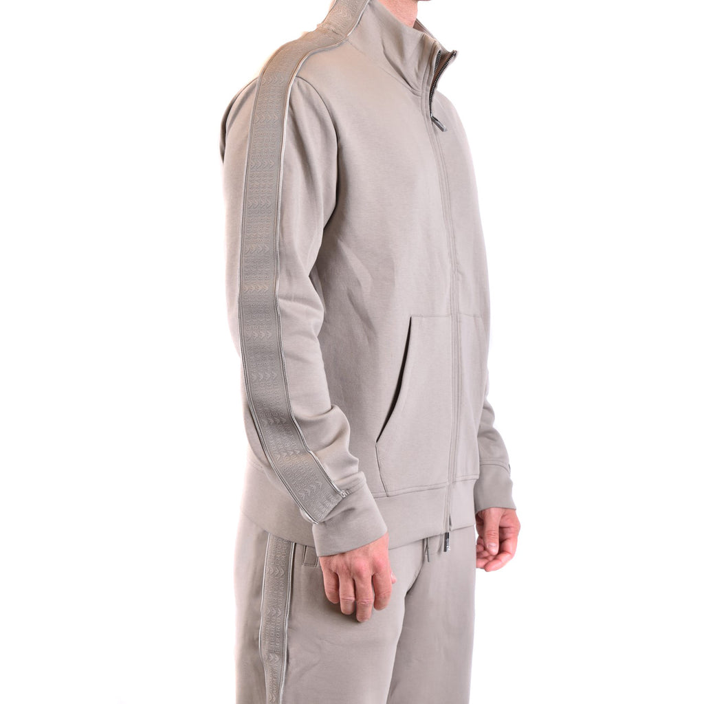 Emporio Armani Felpa Uomo Grigio Con Zip Collo Alto Tasche Autunno Inverno