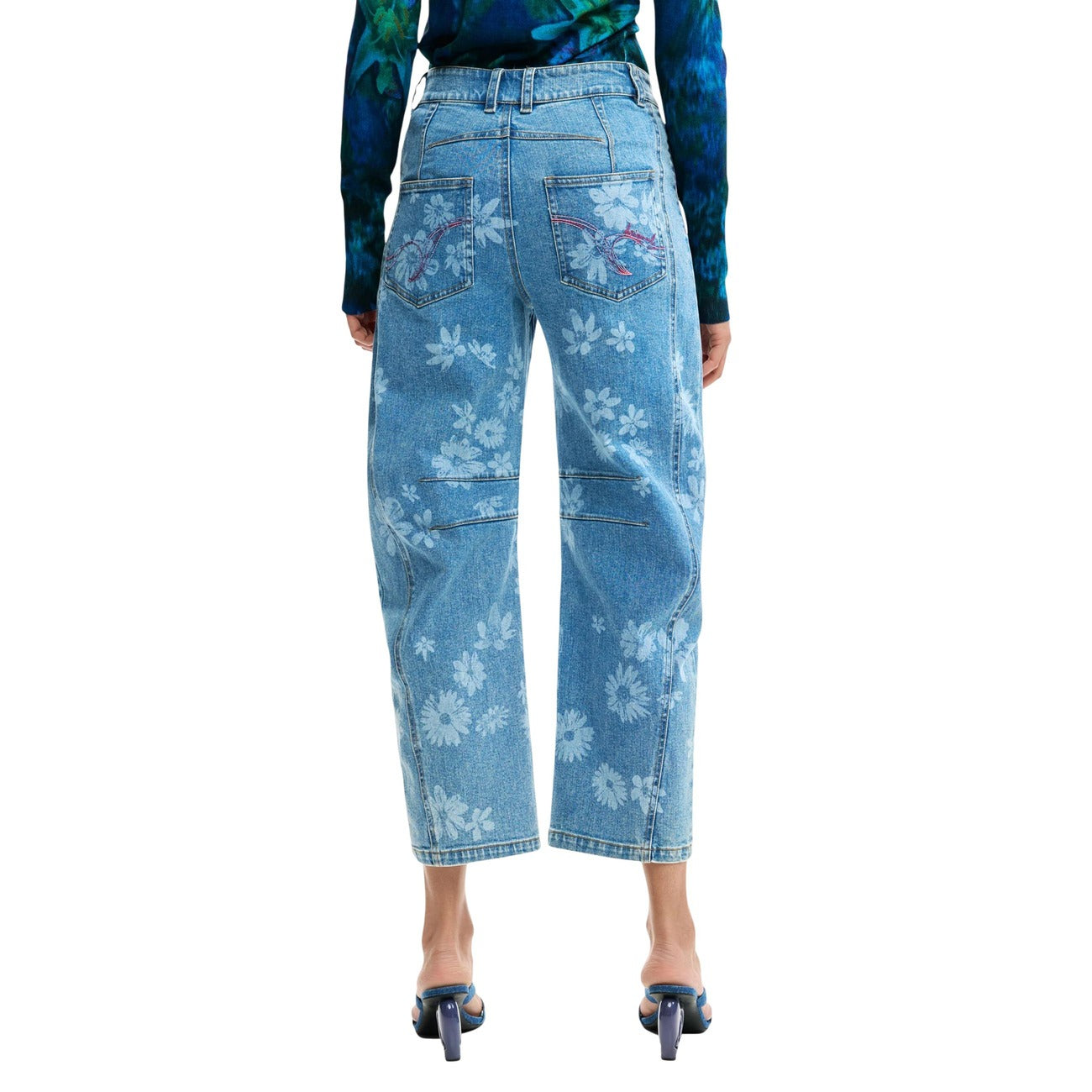 Desigual Jeans Donna Azzurri Con Fantasia Floreale Primavera Estate