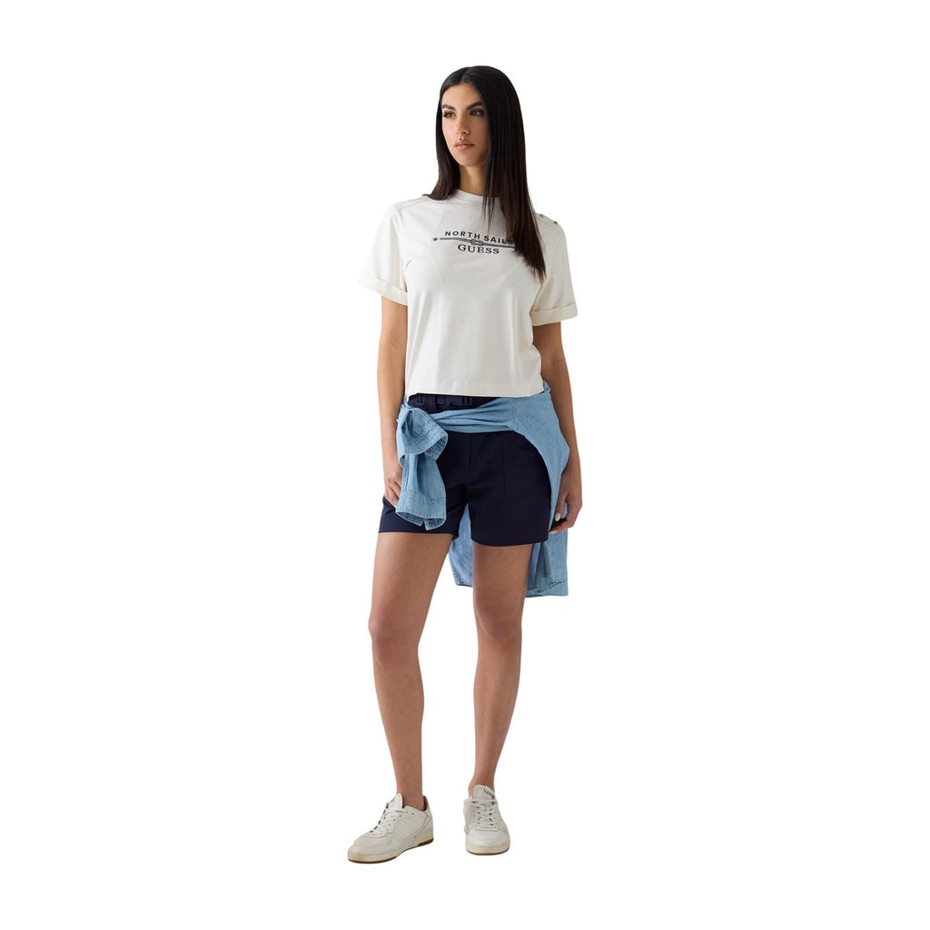 Guess T Shirt Donna Bianco Logo Tee Cotone Elastan Primavera Estate