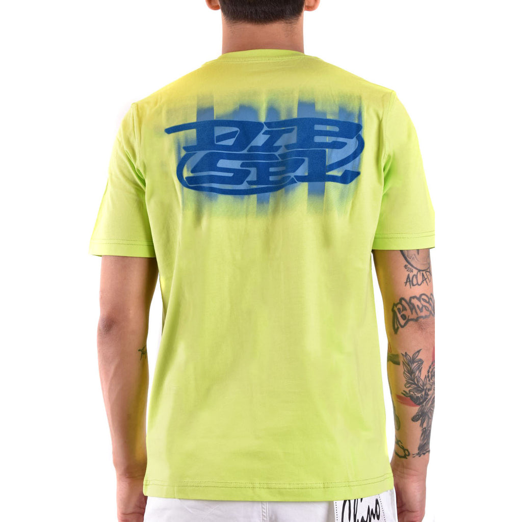 Diesel T Shirt Uomo Giallo Stampa Cotone 100 Maniche Corte Scollo Tondo