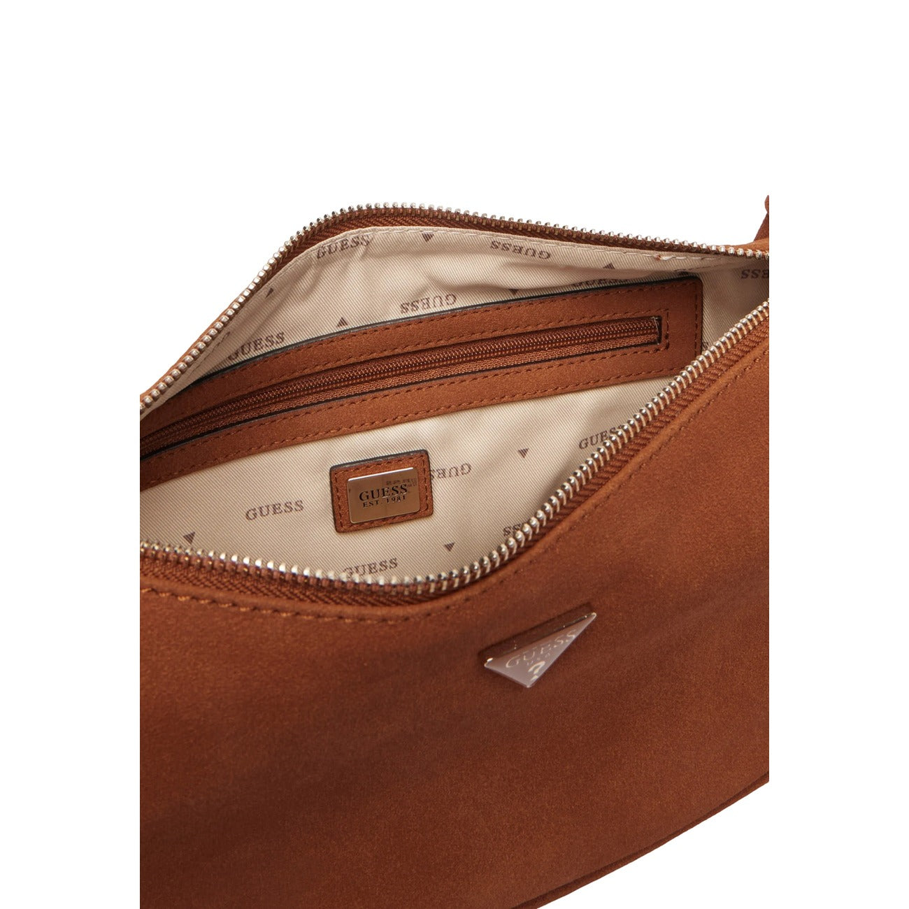 Guess Borsa Donna Danya Hobo Marrone Con Zip Tasche Interne
