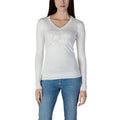 Guess Maglia Donna Beige Maniche Lunghe Scollo A V Con Strass