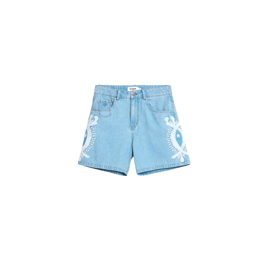 Desigual Shorts Donna Cotone Blu Primavera Estate Con Zip E Bottone