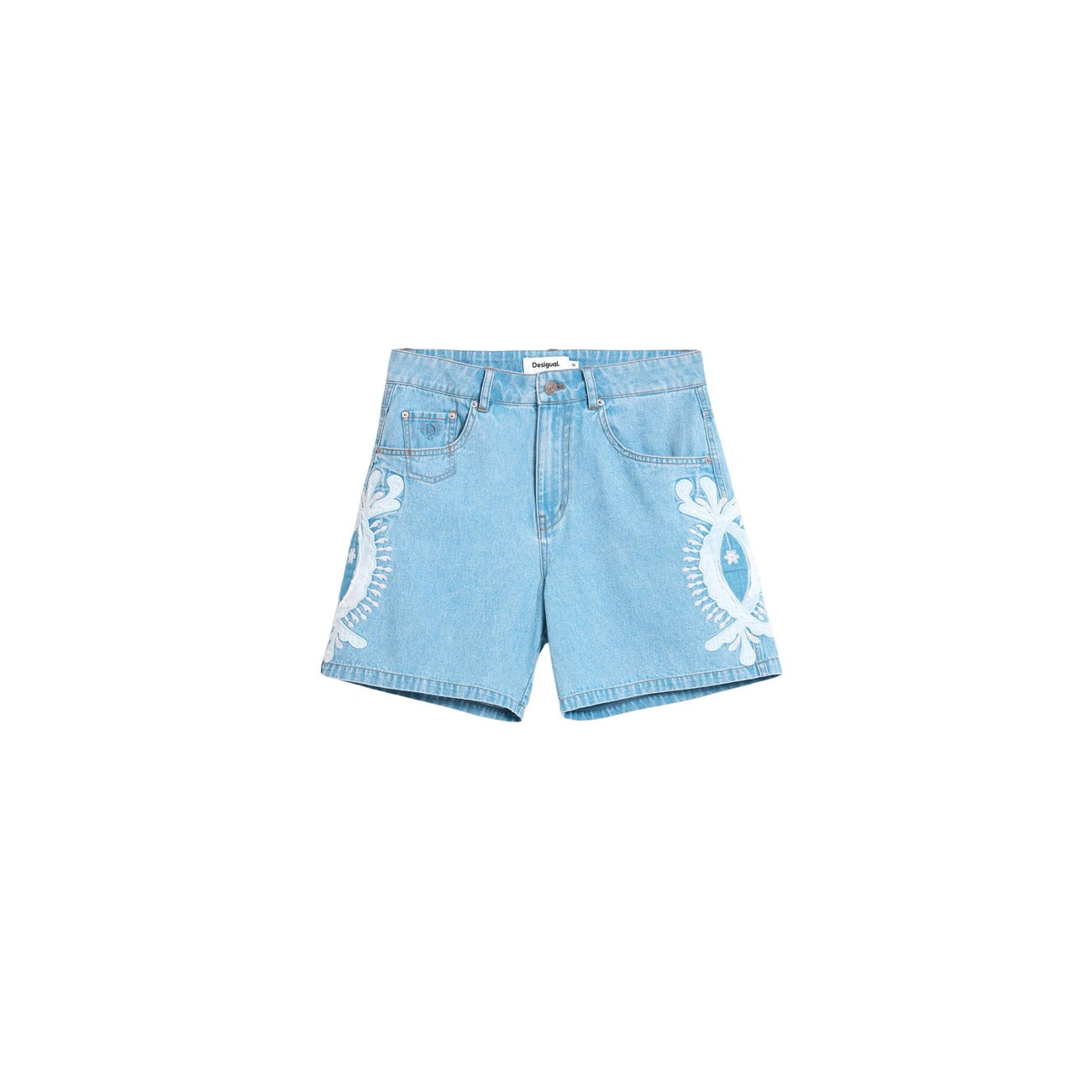 Desigual Shorts Donna Cotone Blu Primavera Estate Con Zip E Bottone