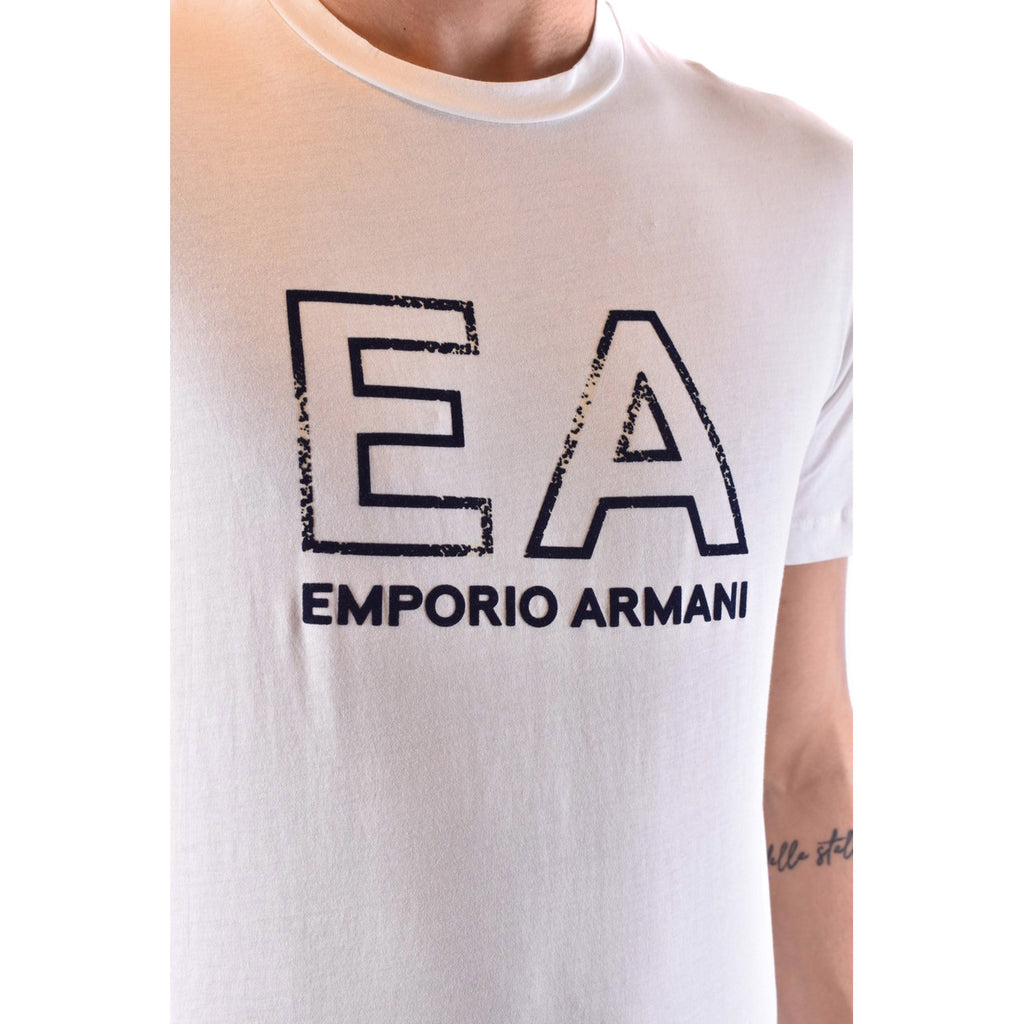 Emporio Armani T Shirt Uomo Cotone Bianco Stampa Girocollo Maniche Corte
