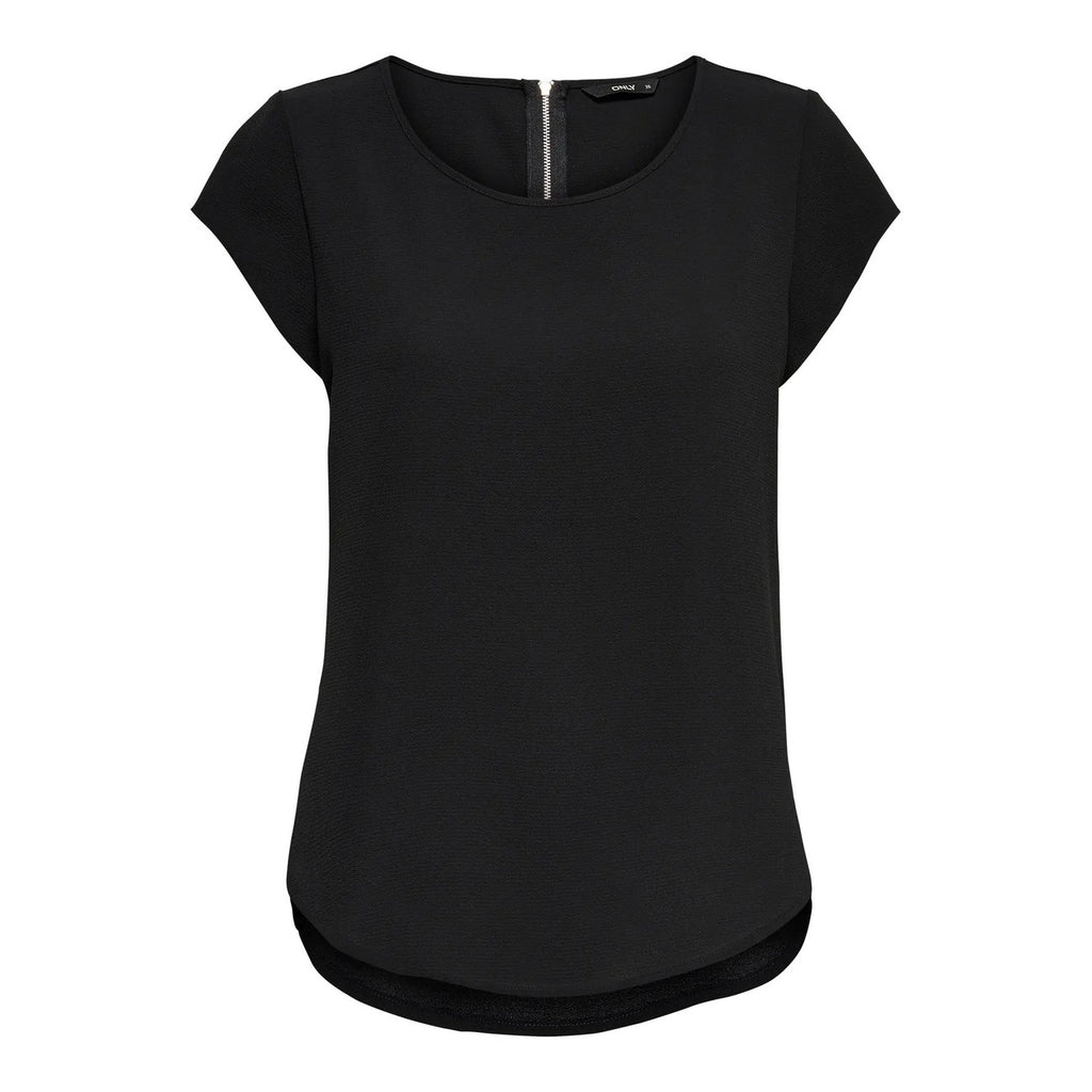 Only Blusa Donna Nera Maniche Corte Scollo Tondo Primavera Estate