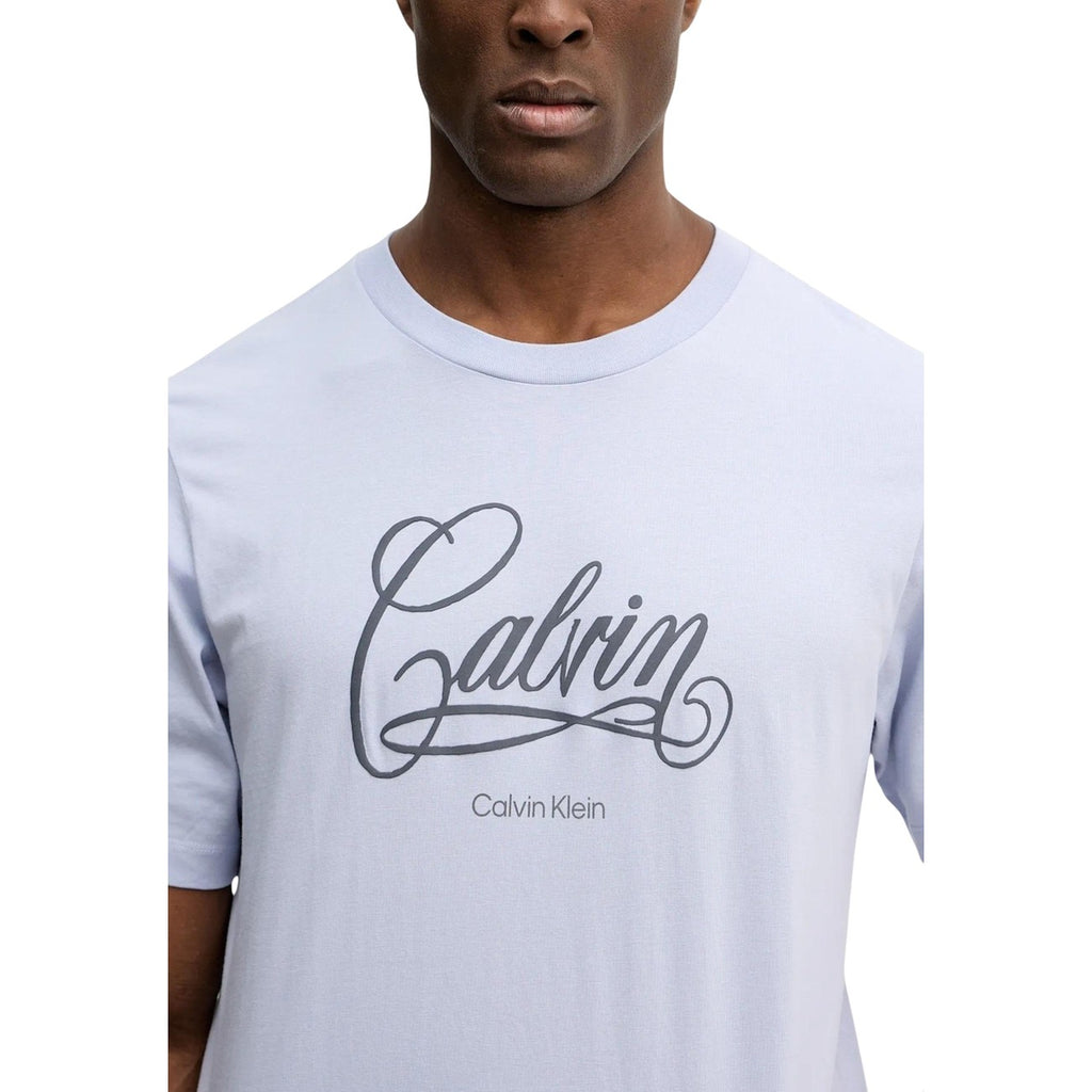 Calvin Klein Jeans T Shirt Uomo Blu Stampa Cotone 100 Maniche Corte