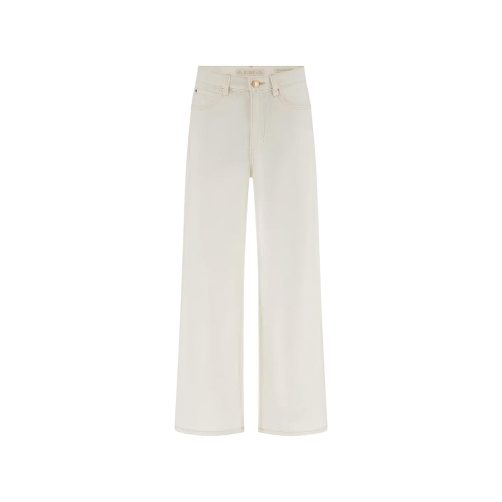 Guess Pantaloni Donna Wide Leg Ankle Bianco Cotone Lyocell