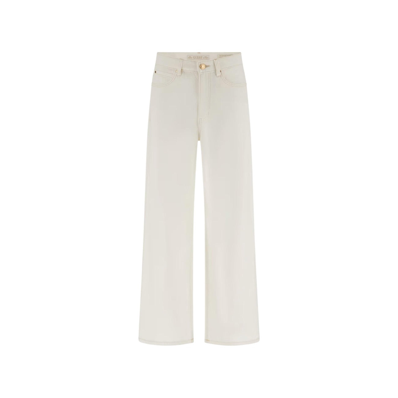Guess Pantaloni Donna Wide Leg Ankle Bianco Cotone Lyocell