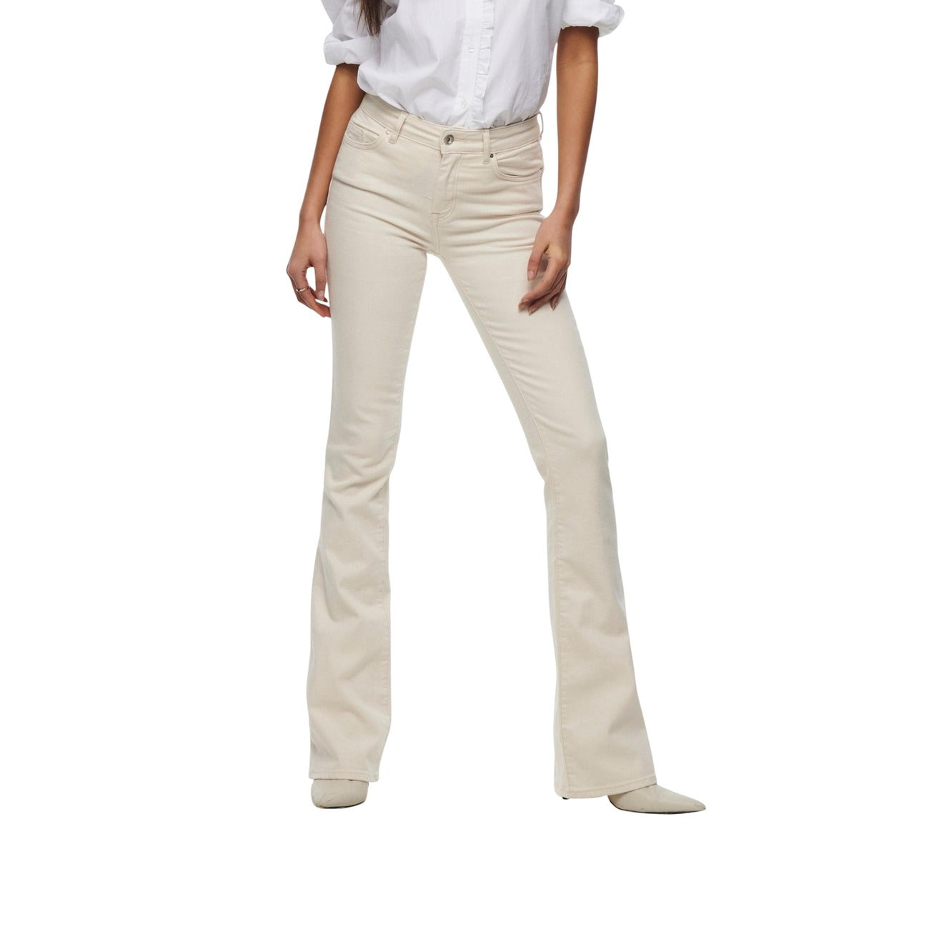 Only Jeans Donna Bianco Stretch Vita Alta Zip Bottone Primavera Estate