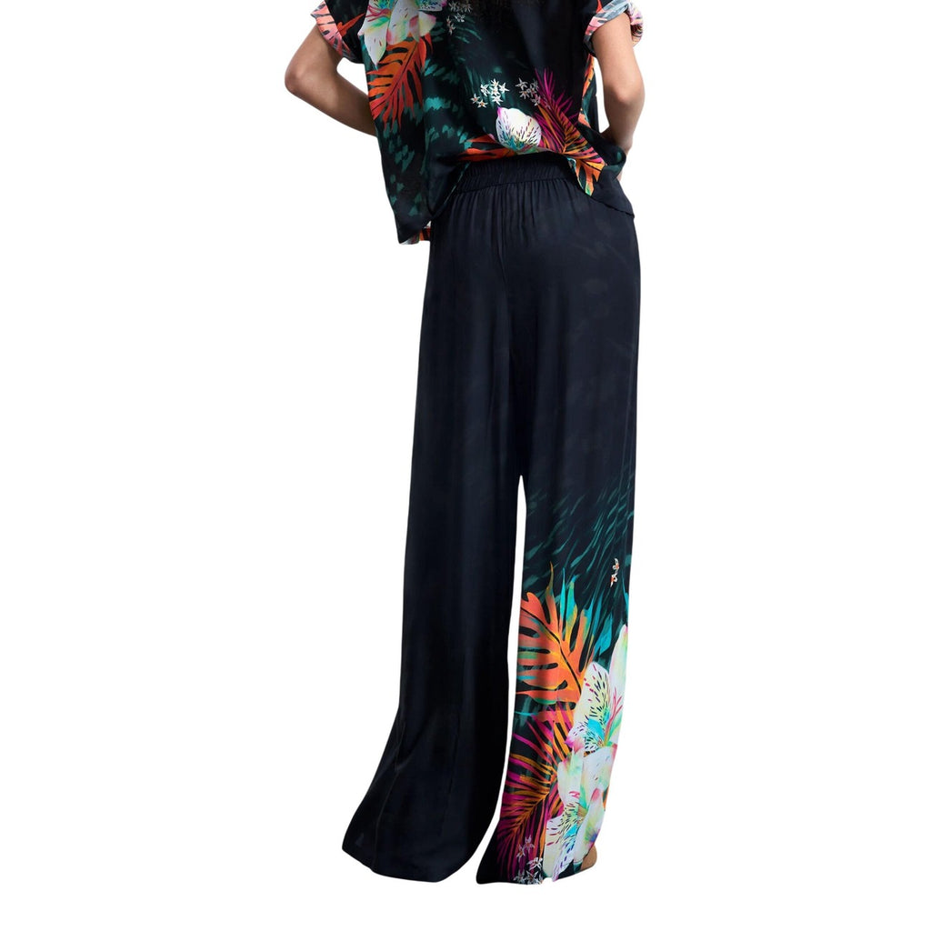 Desigual Pantaloni Donna Viscosa Nero Fantasia Floreale Primavera Estate