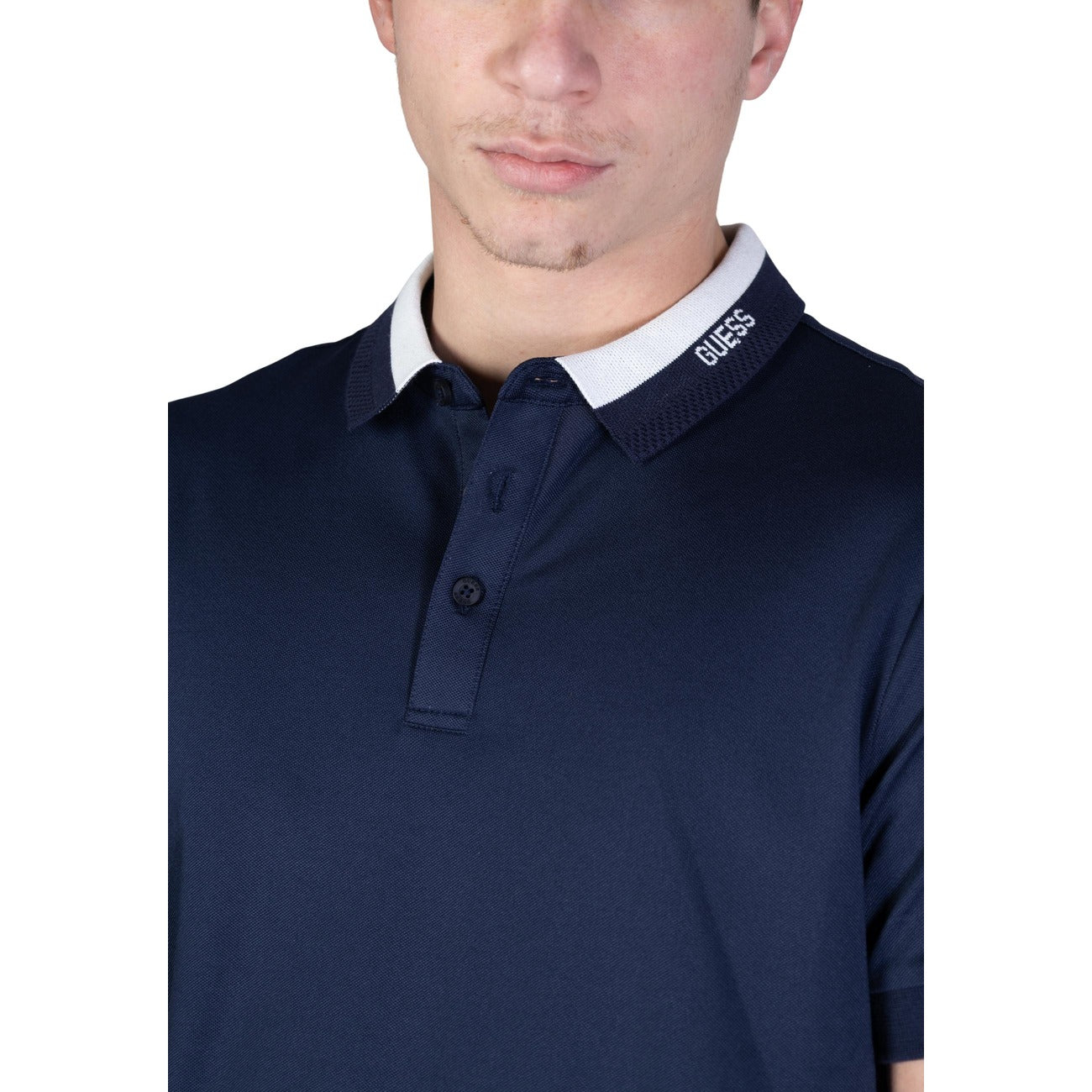 Guess Polo Uomo Blu Cotone Elastan Manica Corta Colletto Polo