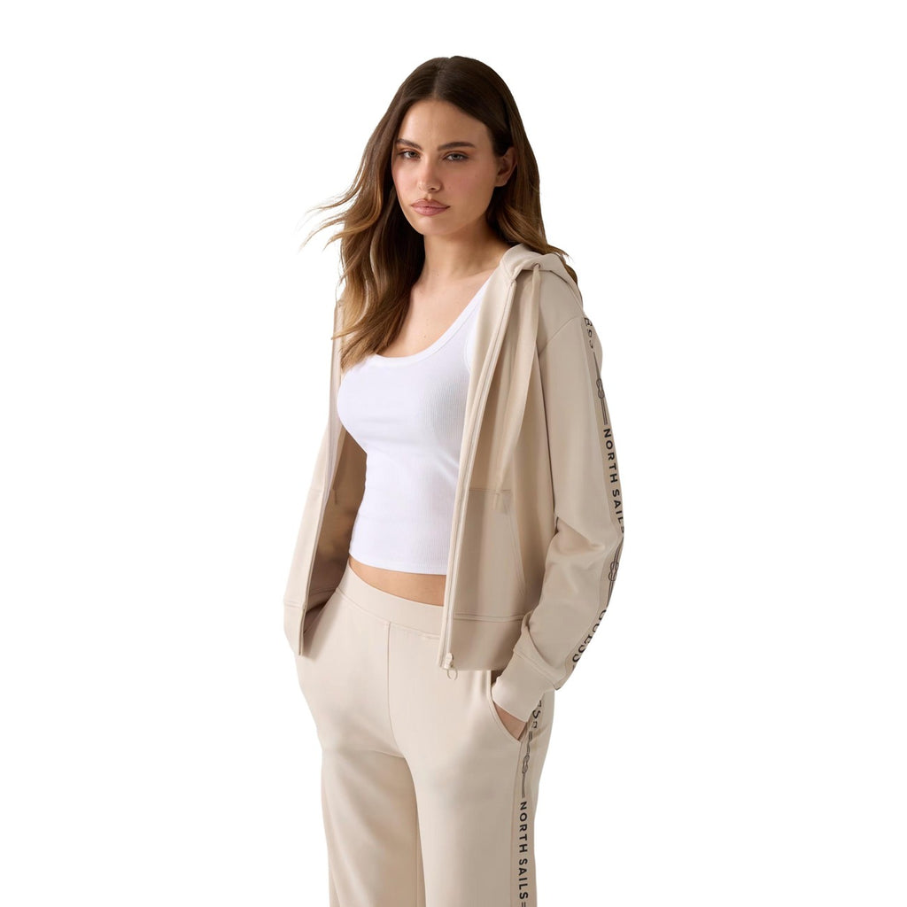Guess Felpa Donna Con Zip Cappuccio Beige Primavera Estate