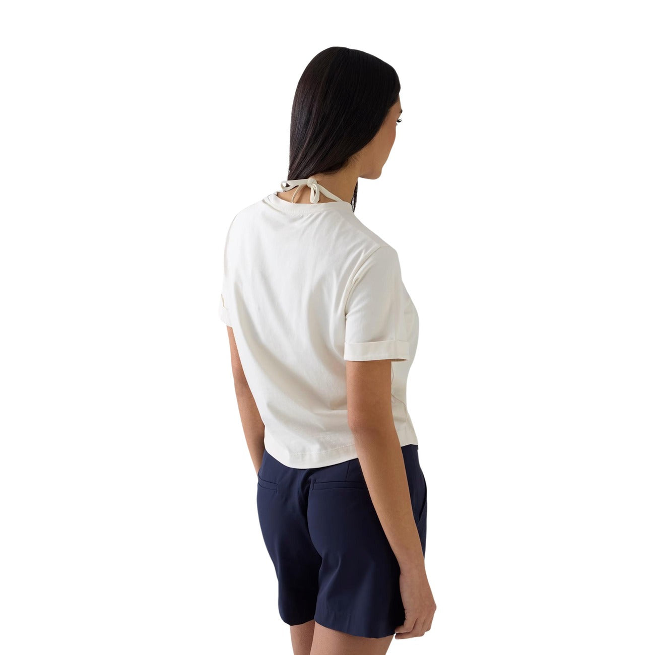 Guess T Shirt Donna Bianco Logo Tee Cotone Elastan Primavera Estate