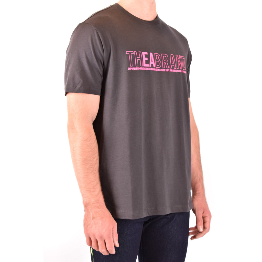 Emporio Armani T Shirt Uomo Cotone Grigio Stampa Girocollo Primavera Estate