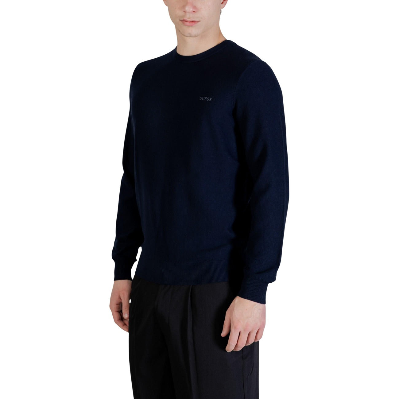 Guess Maglia Uomo Blu Maniche Lunghe Scollo Tondo Lyocell Piquet
