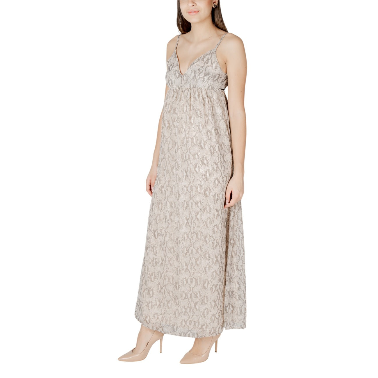 Only Abito Donna Beige Spalline Scollo A V Profondo Primavera Estate