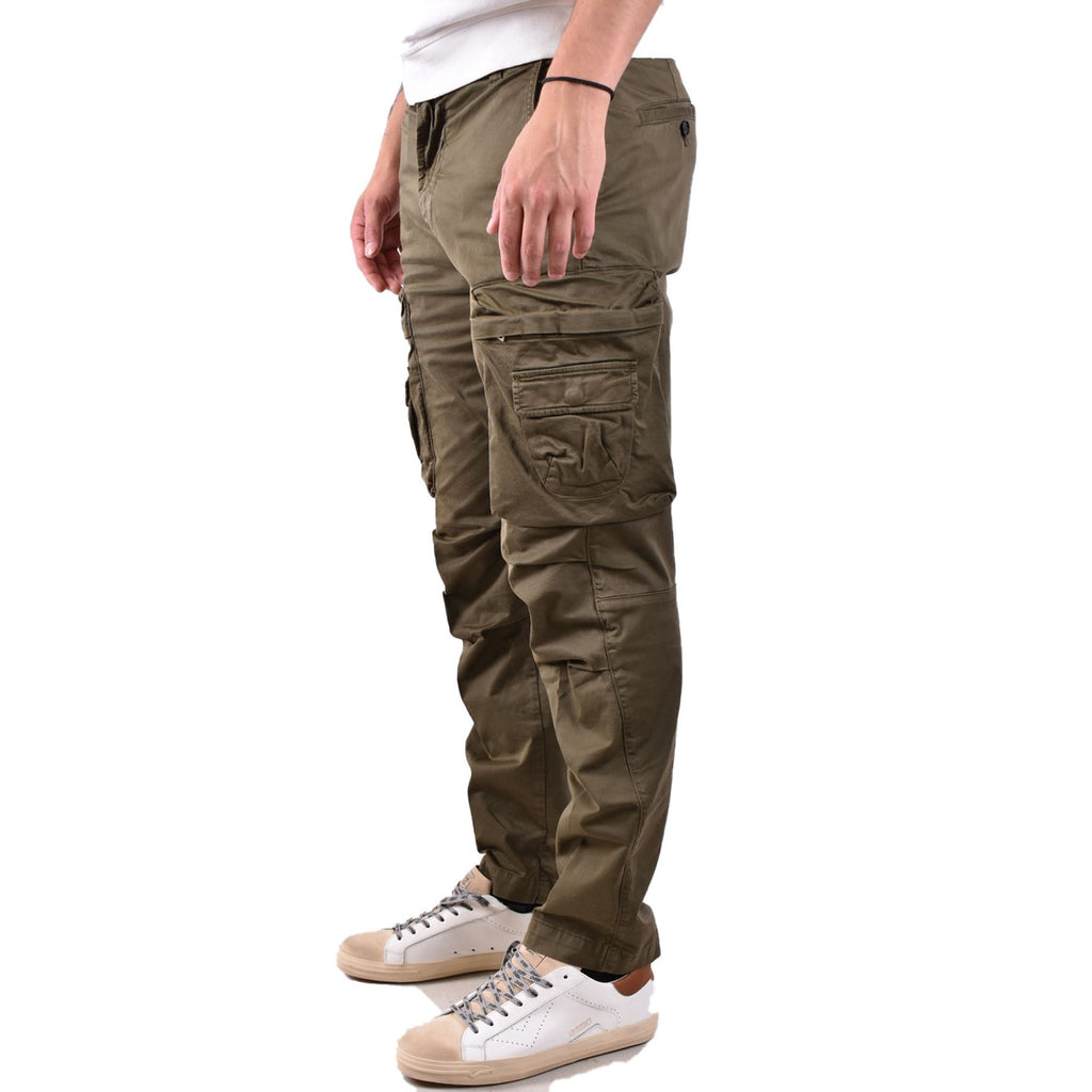 Diesel Pantaloni Uomo Verde Cotone Puro Primavera Estate Con Zip E Bottone