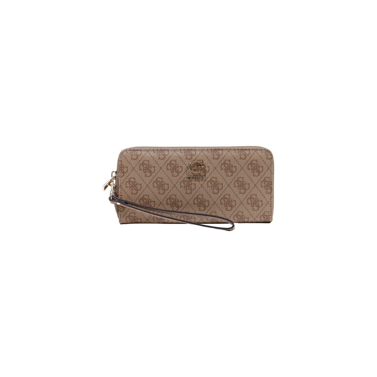 Guess Portafoglio Donna Grigio Stampa Logo Zip Compatto Con Tasche Interne Ed Esterne 20.5x10.5x2 cm