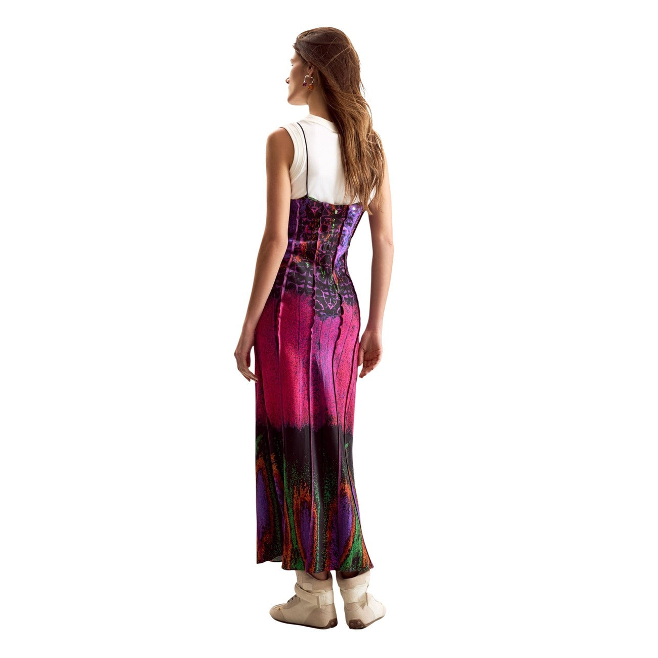 Desigual Abito Donna Fuxia Stampa Viscosa Spalline Primavera Estate