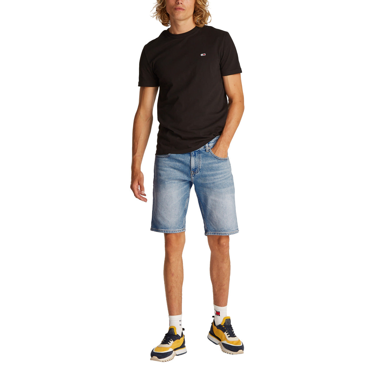 Tommy Hilfiger Jeans Bermuda Uomo Azzurro Cotone Organico Zip E Bottone