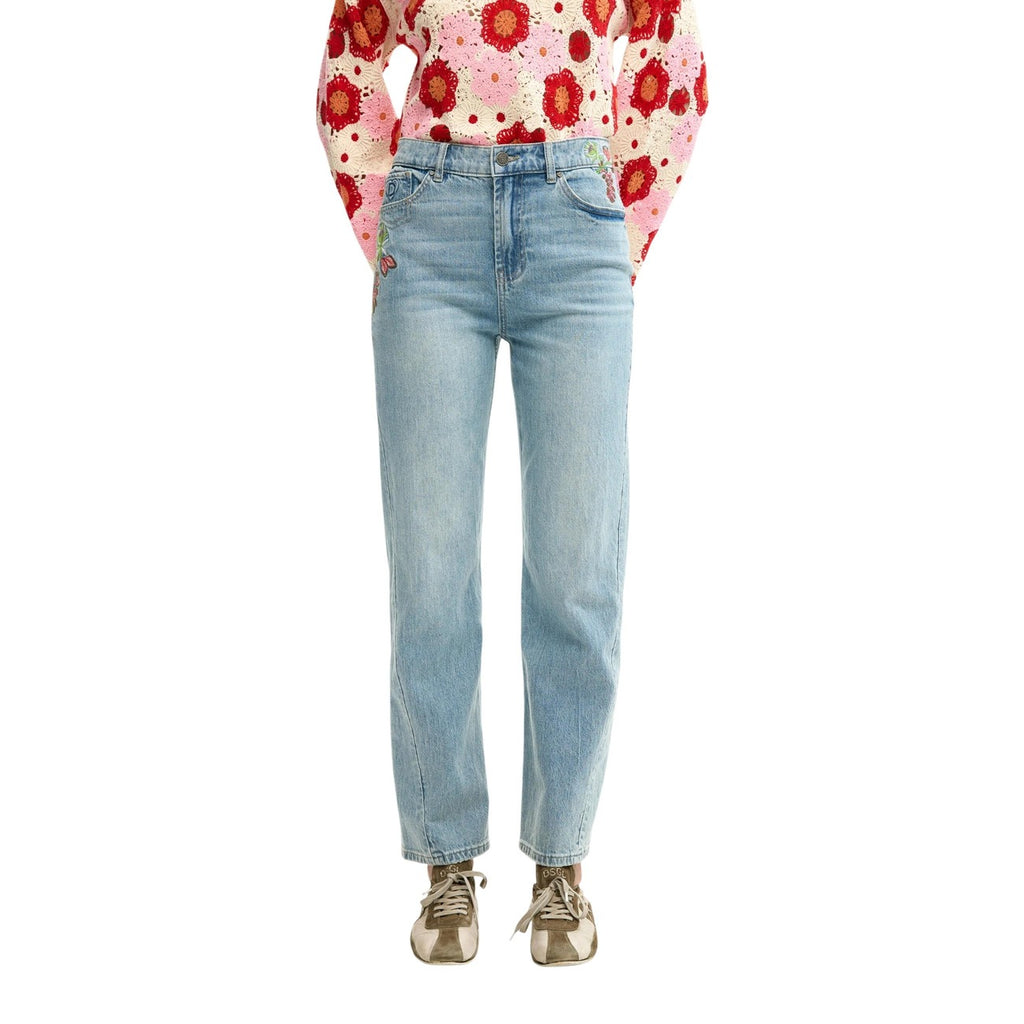 Jeans Donna Desigual Azzurro Fantasia Floreale Vita Media Zip