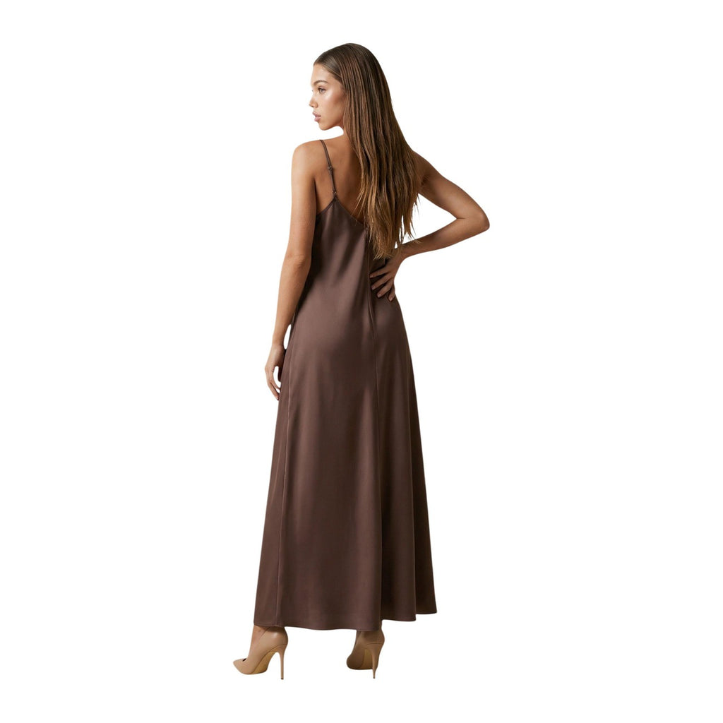 Only Abito Lungo Donna Marrone Spalline Scollo A V Primavera Estate