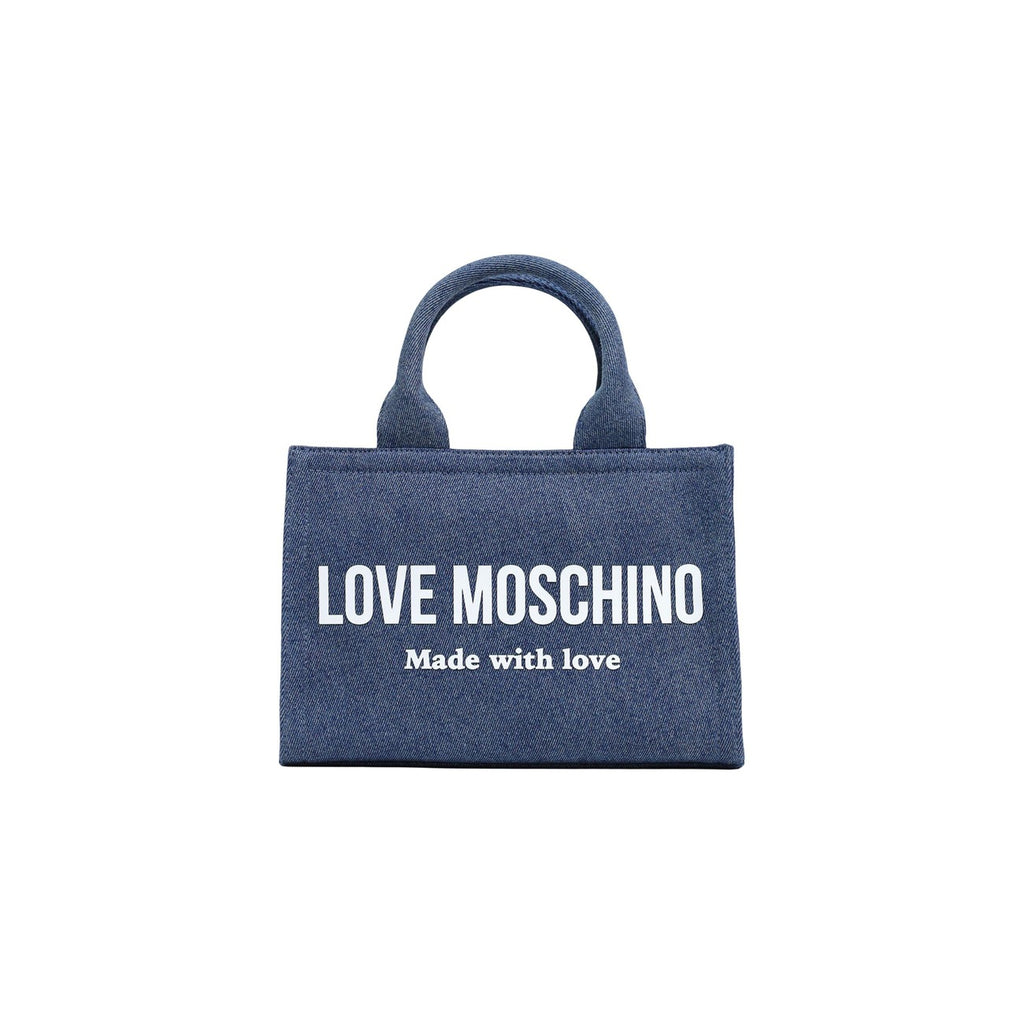 Love Moschino Borsa Donna Blu Stampa Con Zip Tasche Interne 17,5x25,5x9,5