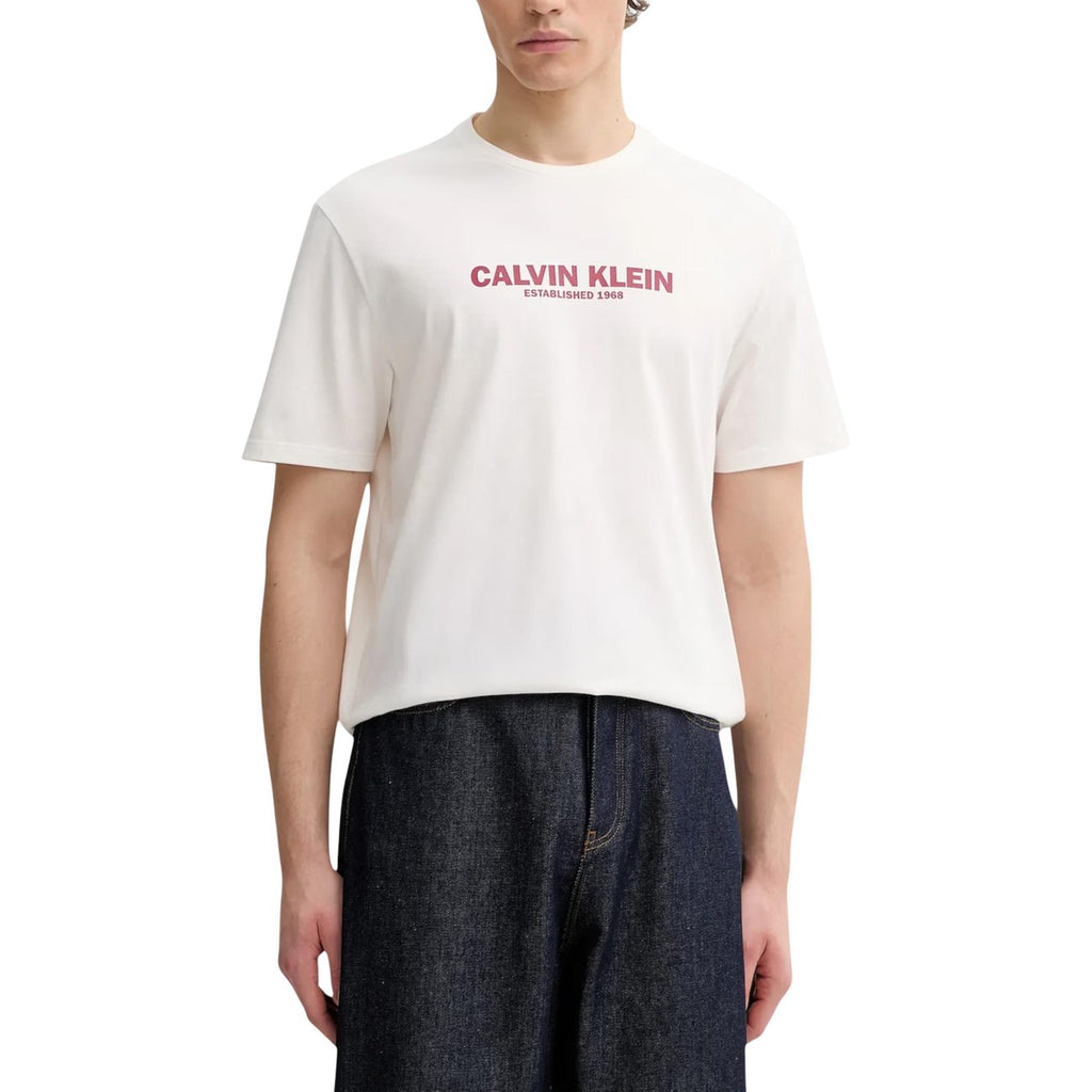Calvin Klein T Shirt Uomo Cotone Bianco Stampa Girocollo Estate