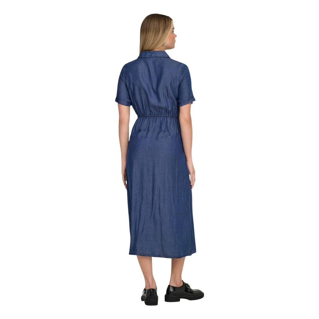 Only Abito Midi Blu Donna Con Cintura Bottoni Maniche Corte