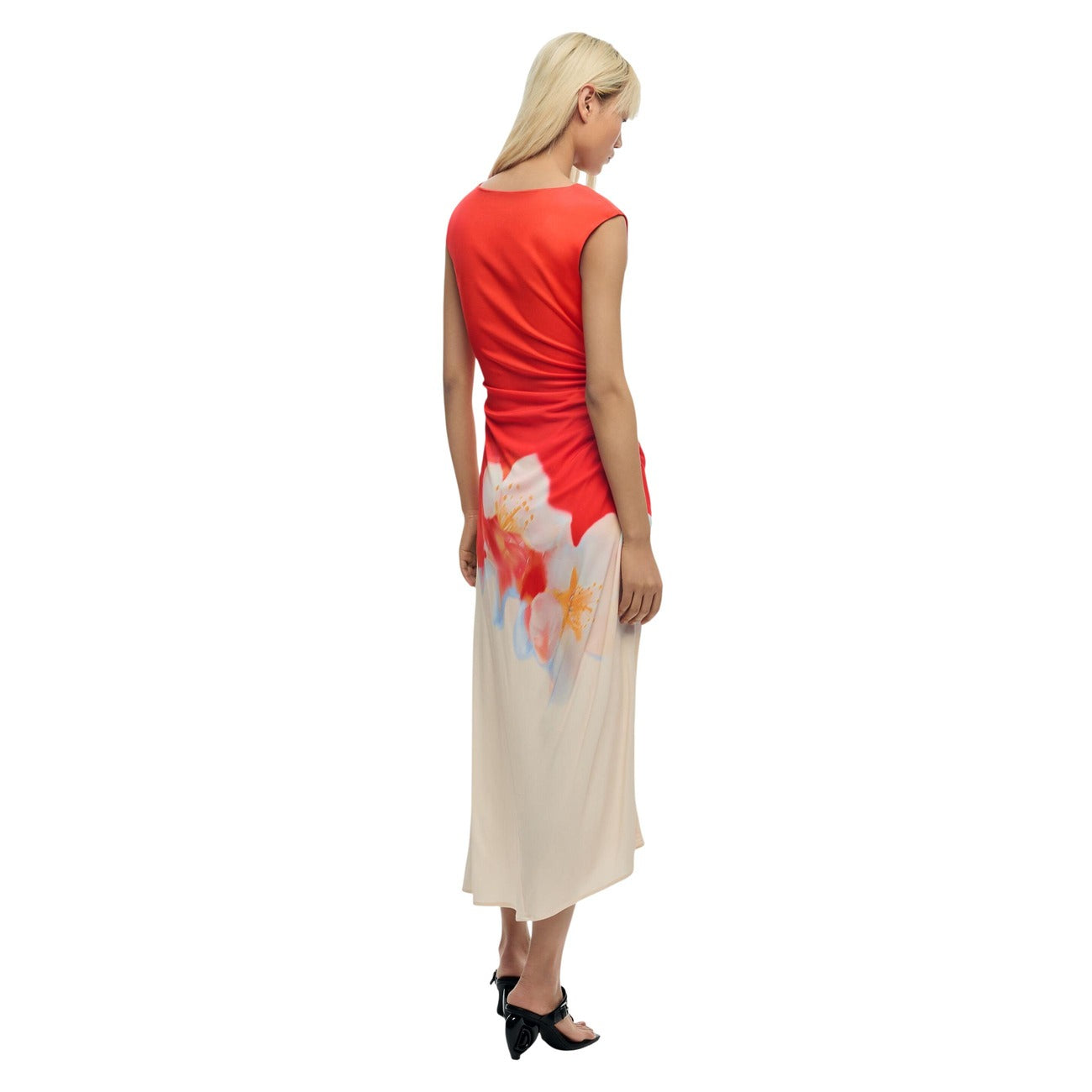 Desigual Abito Donna Corallo Floreale Smanicato Scollo Tondo Viscosa Primavera