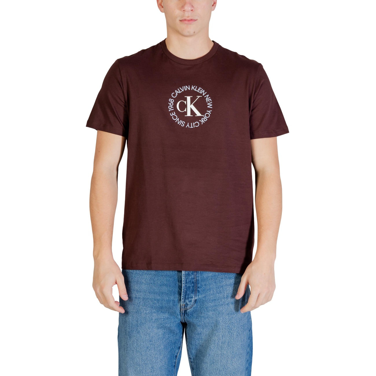 Calvin Klein Jeans T Shirt Uomo Cotone Puro Marrone Stampa