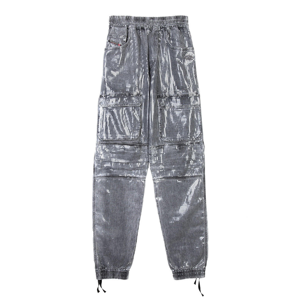 Diesel Pantaloni Donna Puro Cotone Grigio Primavera Estate Con Tasche