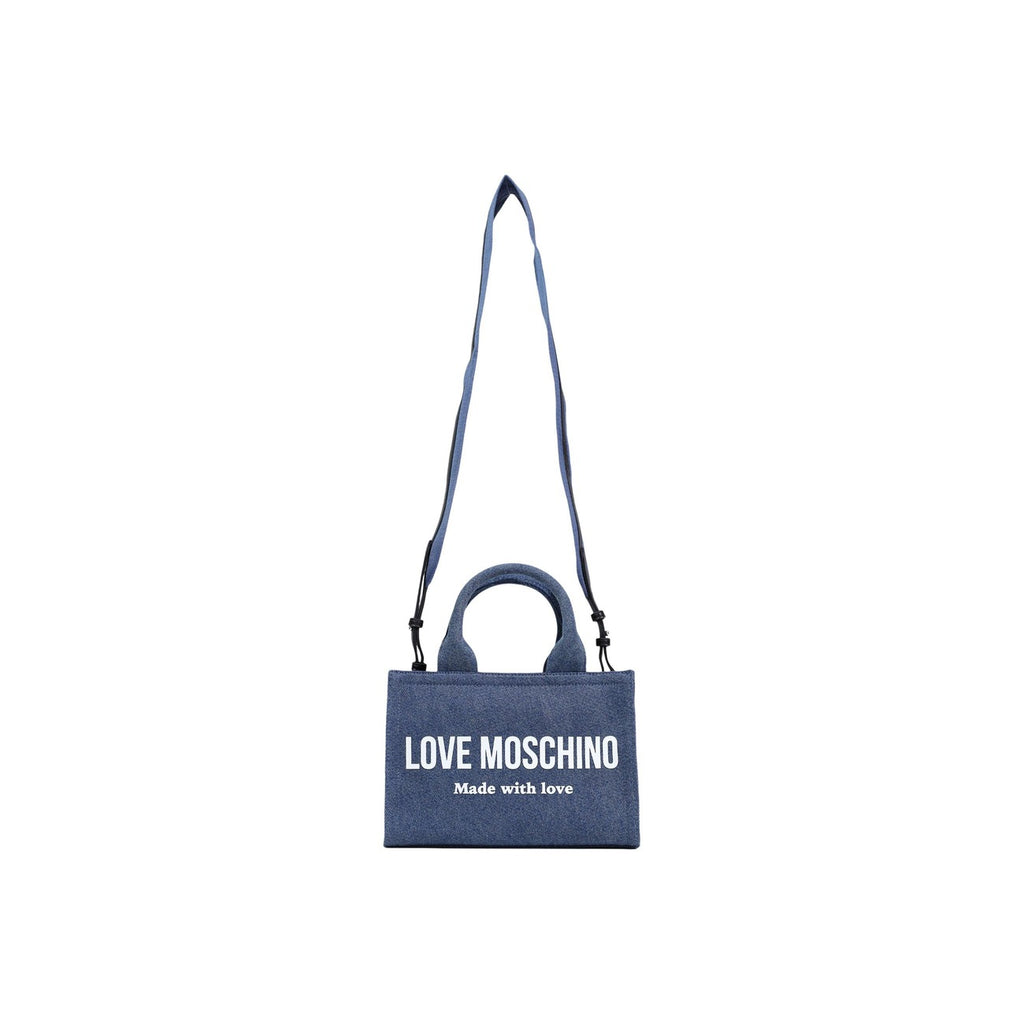 Love Moschino Borsa Donna Blu Stampa Con Zip Tasche Interne 17,5x25,5x9,5