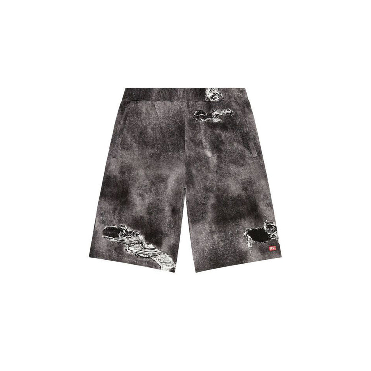 Diesel Bermuda Uomo Cotone Nero Effetto Consumato Strappato