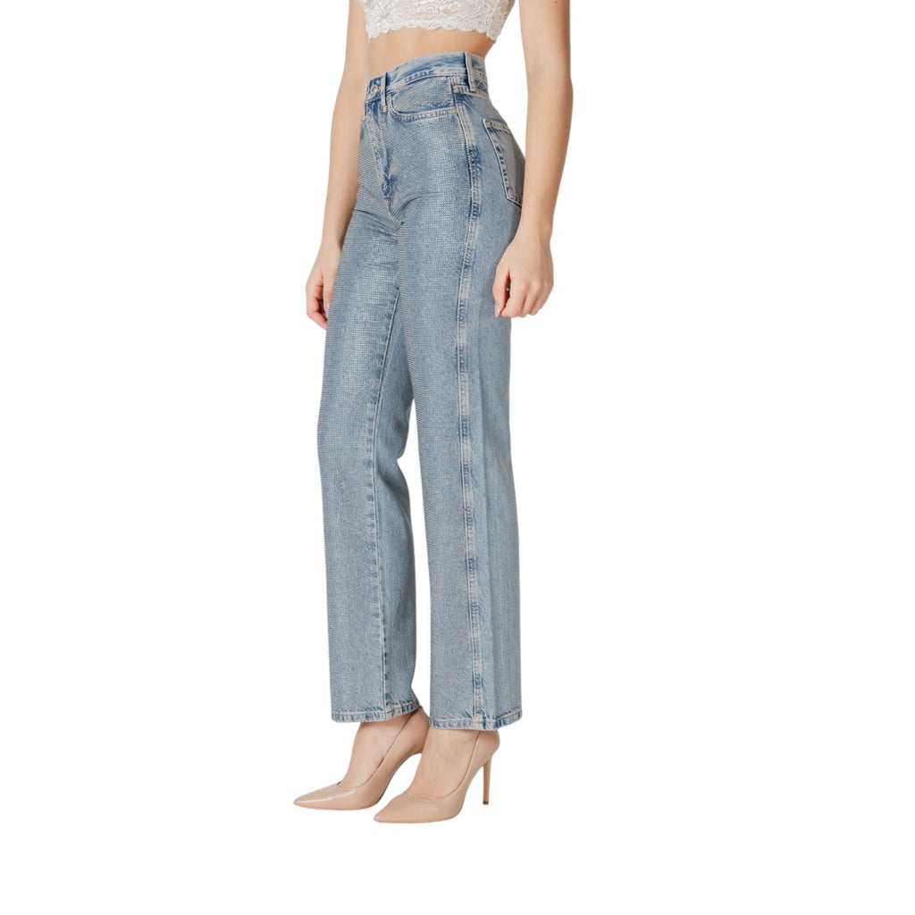 Only Jeans Donna Azzurri Con Strass Vita Alta Zip E Bottone Primavera