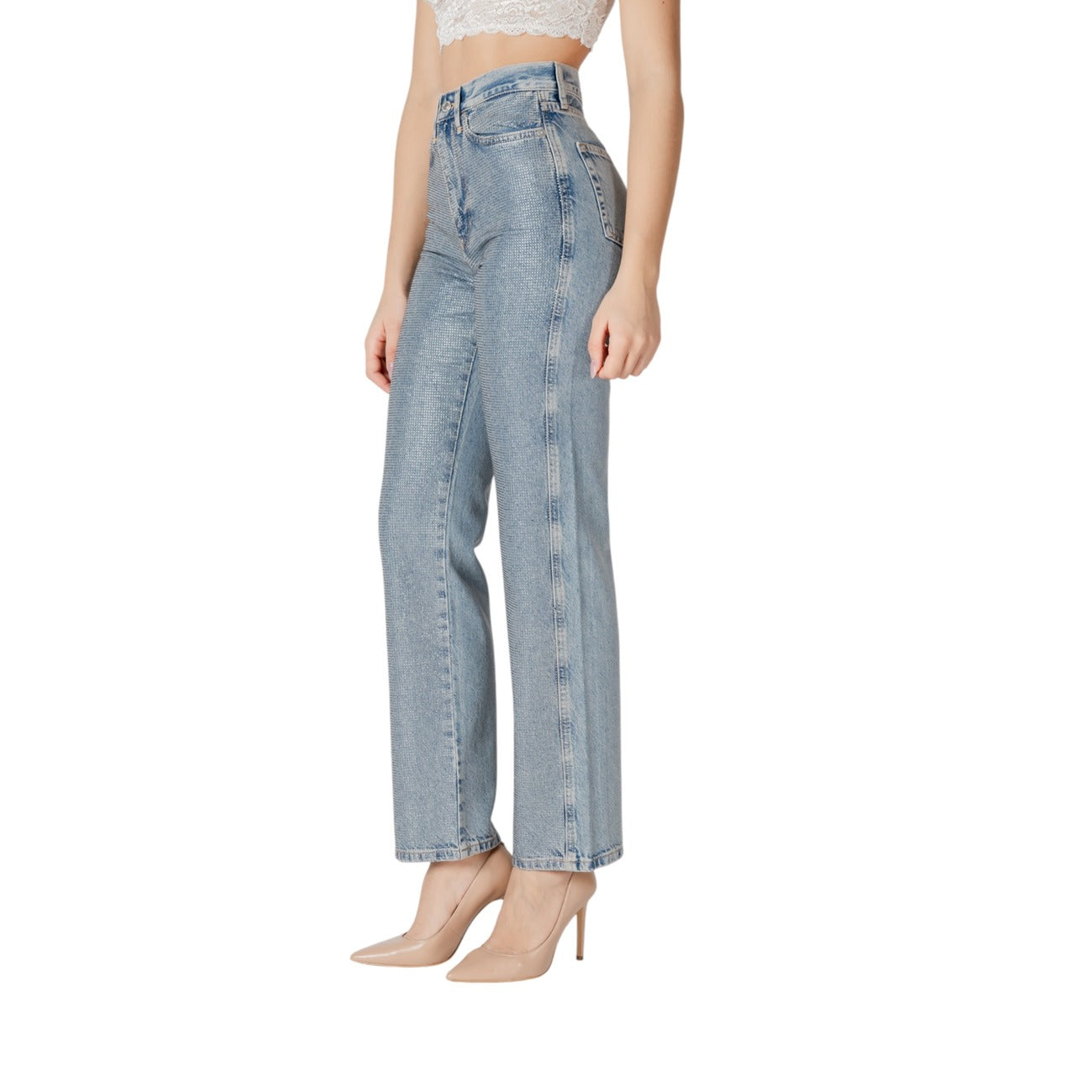 Only Jeans Donna Azzurri Con Strass Vita Alta Zip E Bottone Primavera